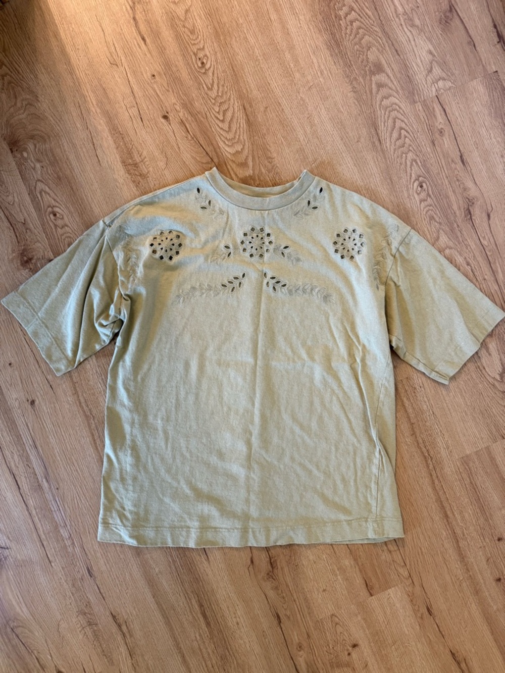 Light Tan Cutout Floral Short Sleeve Tee